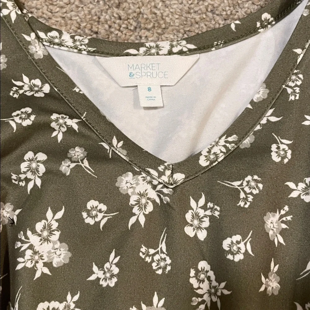 Market & Spruce Olive Dress with White Floral Design